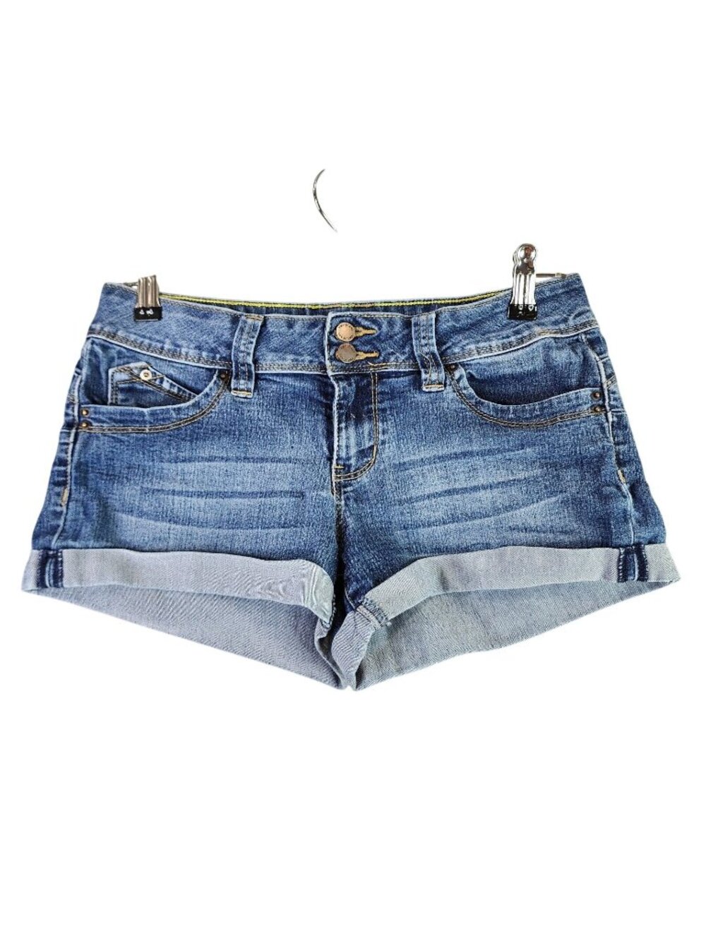 Juniors YMI Wanna Betta Butt Blue Denim Hot Pants Short Mid Rise Rolled Hem 7